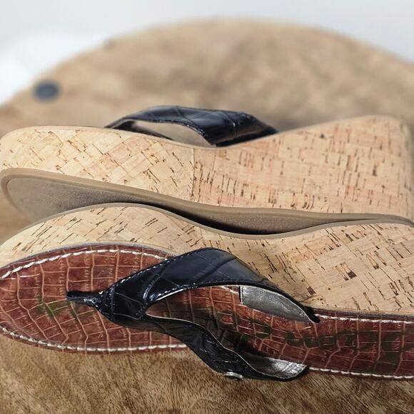 Sam Edelman Black Wedge Sandal Size 8.5 Vacation Beach Summer Romy Neutral - Picture 4 of 7